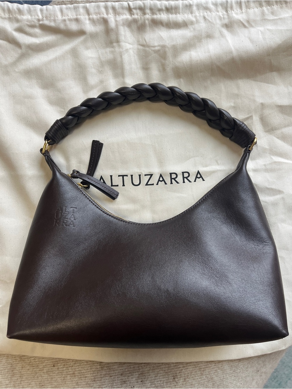 Altuzarra Dark Brown Braided-Handle Leather Shoulder Bag - Picture 2 of 9